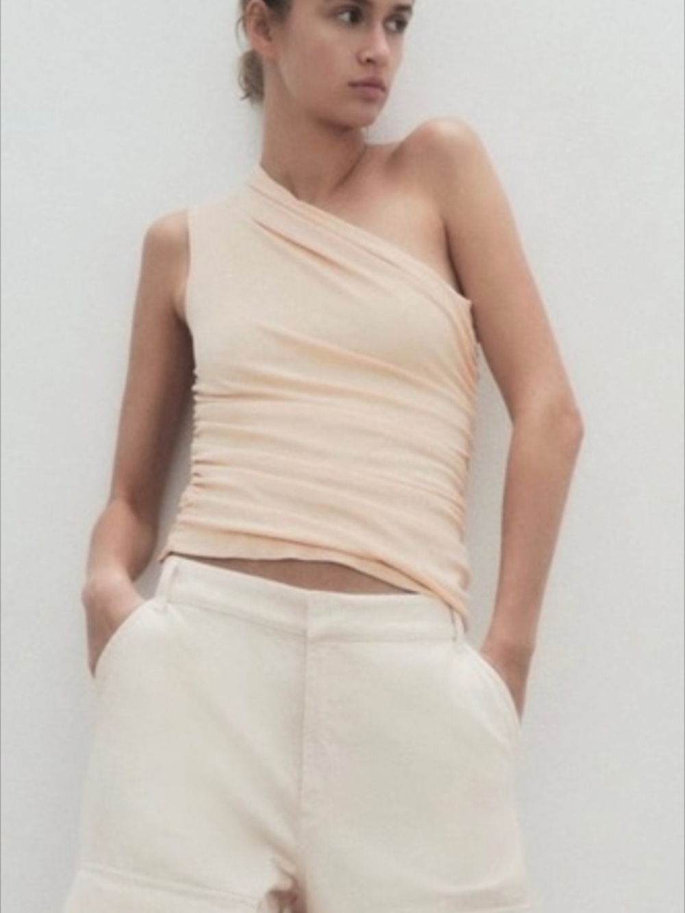 NWT One-Shoulder Top With Ruching Draping Bodycon Asymmetrical Shirring XL Zara